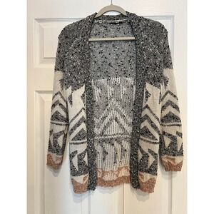 Unbranded Southwestern Geometric Knit Cardigan Black White Peach Coachella Cabin